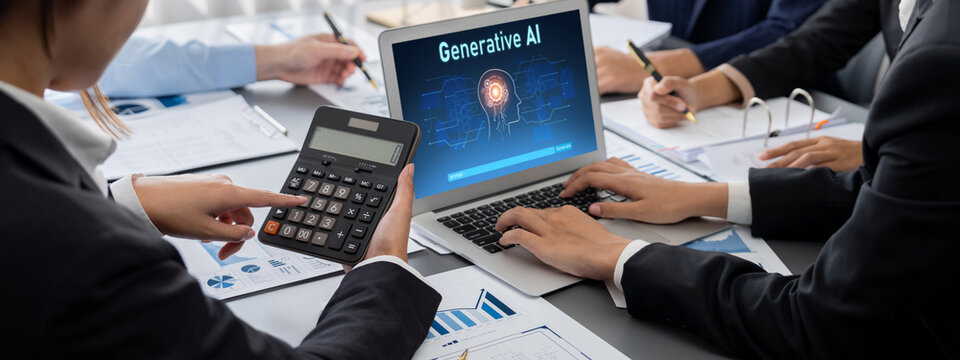 Business intelligence and data analysis concept. Analyst team working on financial data analysis dashboard on laptop screen as marketing indication for effective business strategic planning. Insight