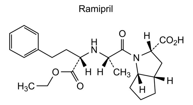 Ramipril, chemical structure of ramipril, drug substance