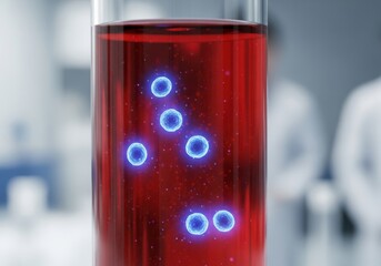 Closeup of medical professional wearing blue glove performing a finger prick test on a patients hand for blood sample collection