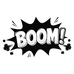 Comic book style boom explosion graphic with halftone texture and dynamic energy burst