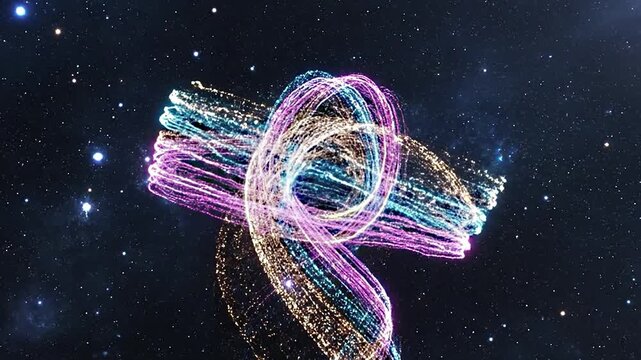 abstract colour particles moving in waves on stars background for misc and intro animation for logo music and futuristic animation 4k footage