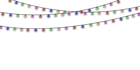 Colorful string lights in a curve isolated on transparent background