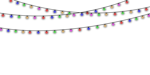 Colorful string lights in a curve isolated on transparent background