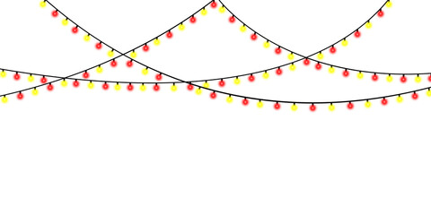 Festive red and yellow string lights isolated on transparent background