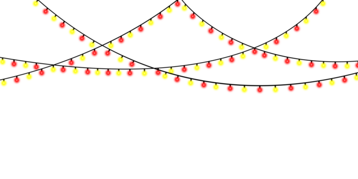Festive red and yellow string lights isolated on transparent background