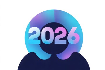 Abstract 2026 New Year logo icon on modern circular design with person