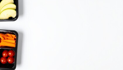 Frame of healthy food in black boxes with blank space on white