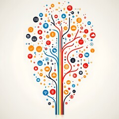 Abstract tree illustration with social media icons and network connections concept design