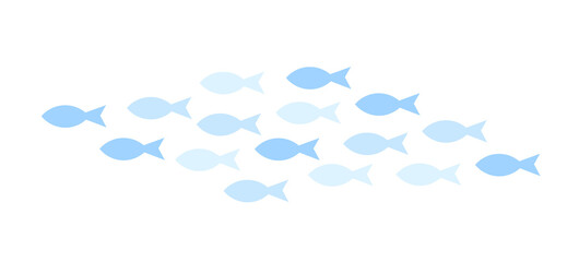 Shoal of fish. Blue fish in the ocean. Marine PNG illustration on transparent background.