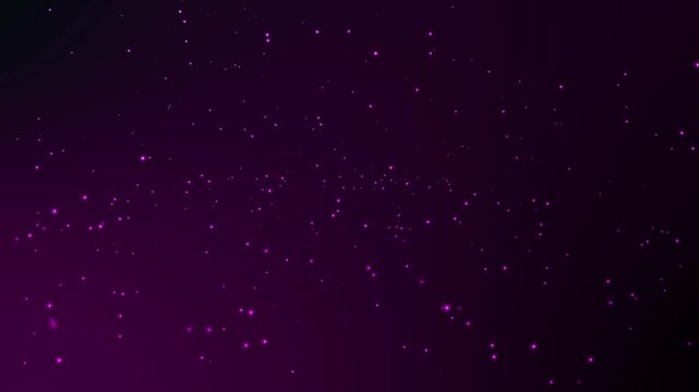 Abstract purple particles move through dark space creating dynamic light effect digital animation as stars moving through galaxy or bokeh background