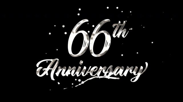 66th anniversary text animation in golden metallic effect. suitable for celebrating special occasions, invitations, anniversary cards and social media. Includes alpha channel for any background.