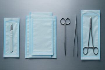 sterile surgical instruments and tools in medical packaging