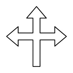 Outline drawing of arrows pointing in four ways