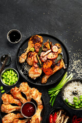 Asian style banquet or buffet. Chicken dishes.