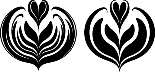 Minimalist latte art icon top view, Black and white top view of latte art in a coffee cup