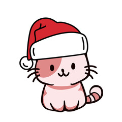 Cute kitten with santa hat, Xmas cute Christmas Cat PNG, Merry Christmas Cartoon Santa Cat Sticker for T-shirt Mockup and kawaii cat Wall Art Weihnachten Katze 