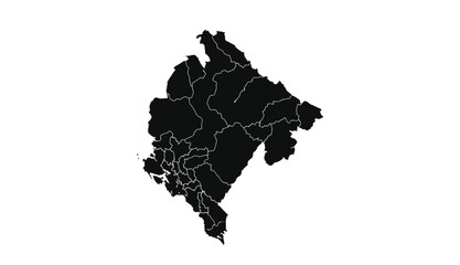 Black and white detailed silhouette map of montenegro balkan country