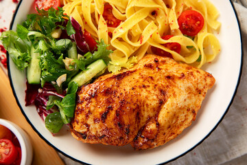 Homemade Chicken Breast with Pasta. Healthy eating.