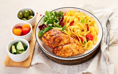 Homemade Chicken Breast with Pasta. Healthy eating.