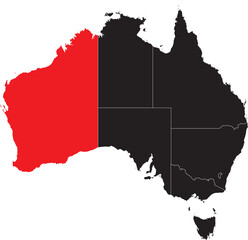 Western Australia Region on Map of Australia Editable Vector