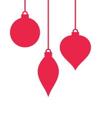 Christmas hanging ornaments red balls. PNG illustration on transparent background.