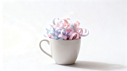 Pastel Curled Ribbons in a White Mug