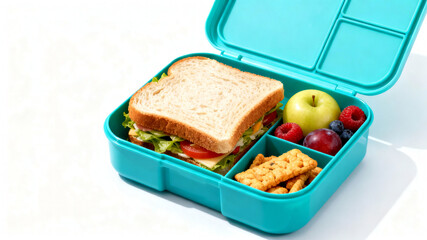 Healthy Packed Lunchbox with Sandwich, Fruit, and Snacks