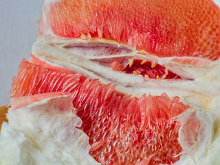Extreme Macro of Pomelo Citrus Fruit Pulp and Membranes, Abstract Organic Texture