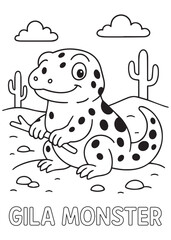 coloring book Gila Monster – a spotted gila monster sitting in the desert