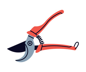 Pair of Scissors and Garden Pruner or Clipper as Hand-operated Shearing Tool Vector Illustration