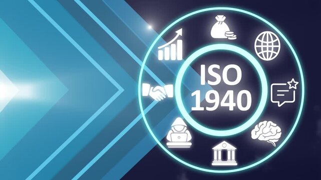 ISO 1940 acronym, a widely accepted reference for selecting rigid rotor balance quality. Showing ISO 1940 icons on virtual screen.
