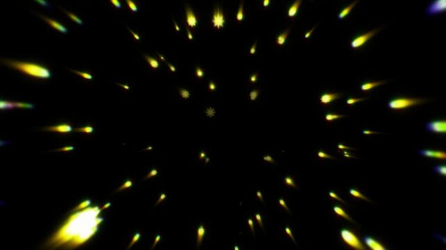 Abstract yellow bokeh falling down lights on black background