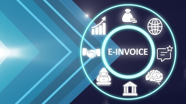 electronic invoice concept. E-invoice concept, XML icon, government, taxes, QR code and invoice, electronic invoice, flow with ERP, XML icon, government, taxes, QR code and invoice on virtual screen.