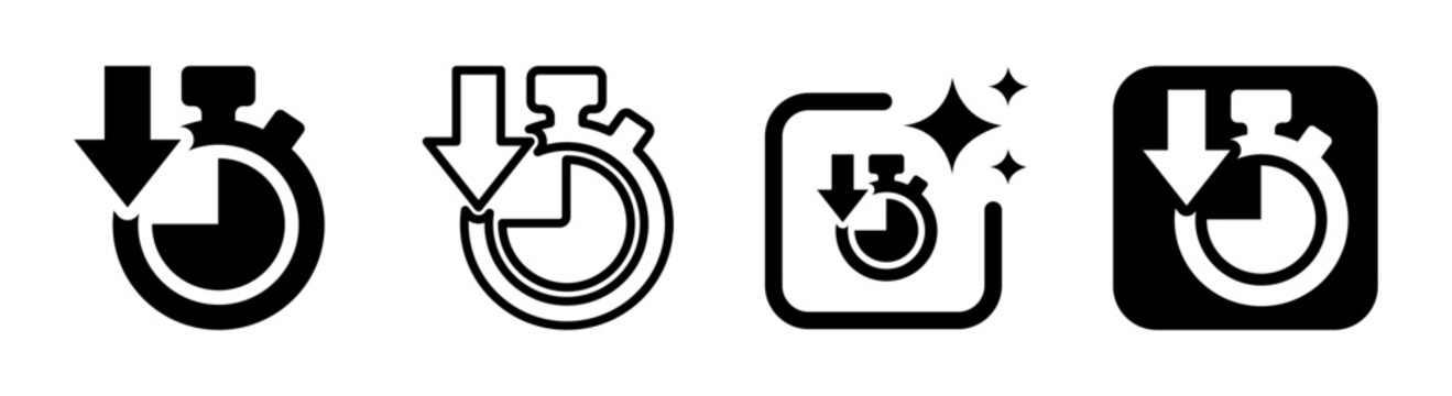 Decrease in number of hours icon with black down arrow and clock in clean vector illustration