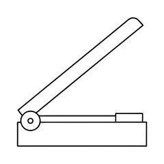 Illustration of an open guillotine paper cutter tool