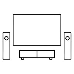 Illustration of a tv with speakers and tv stand
