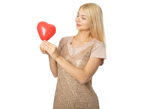 Girl Holding a Red Heart Balloon