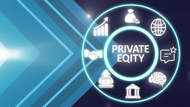 Private equity is an alternative investment class that invests in or acquires private companies that are not listed on a public stock exchange. Business concept background, motion graphics. 4K