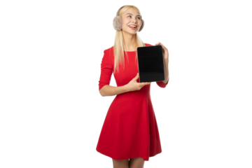 Smiling girl showing tablet