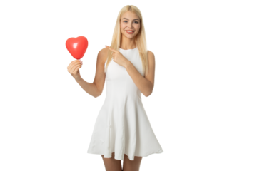 Girl Pointing at Heart Balloon
