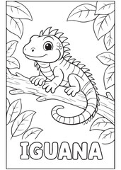 coloring book Iguana – An iguana relaxing on a tree branch.