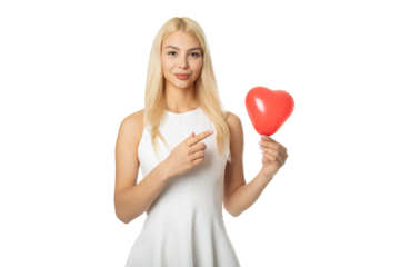 Girl Holding Red Heart Balloon
