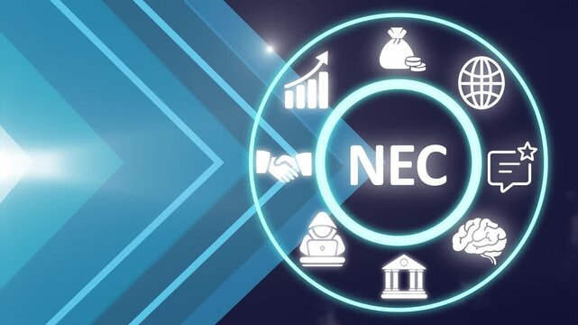 NEC acronym. National Electrical Code (NEC) is a U.S. standard for safe electrical design, installation, and inspection to protect people and property. Business concept background, Motion graphics. 4K