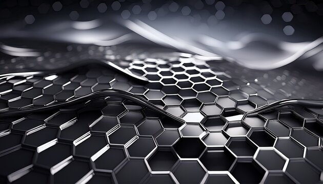 shiny graphite polygon mesh with elegant and minimal design creating smooth flowing surface with hexagonal pattern