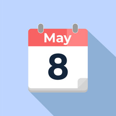 May 8 Vector Calendar
Modern flat color vector calendar with date