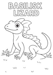 coloring book Basilisk Lizard – A basilisk lizard standing on grass.