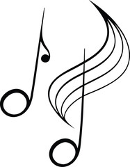 Stylized musical notes creating a harmonious melody isolated on transparent background