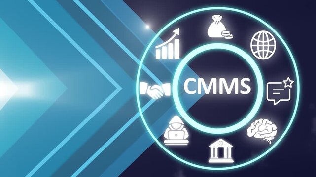 CMMS acronym, computerized maintenance management system concept, software solution designed to streamline and optimize the management of maintenance activities within an organization. 4K