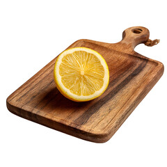 Lemon half on wooden board on white background