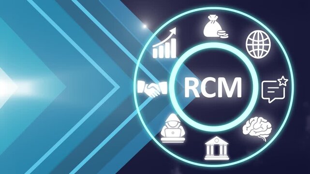 RCM acronym, Revenue cycle management is the financial process, utilizing medical billing software, that healthcare facilities use to track patient care episodes. business concept background.